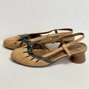 Giraudon New York Women EU 36 US 5.5/6 Tan Grey Bow Sling back Round Heel Shoes